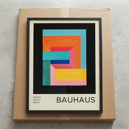 Framed  Bauhaus Geometric Abstract Art Print on a cardboard box