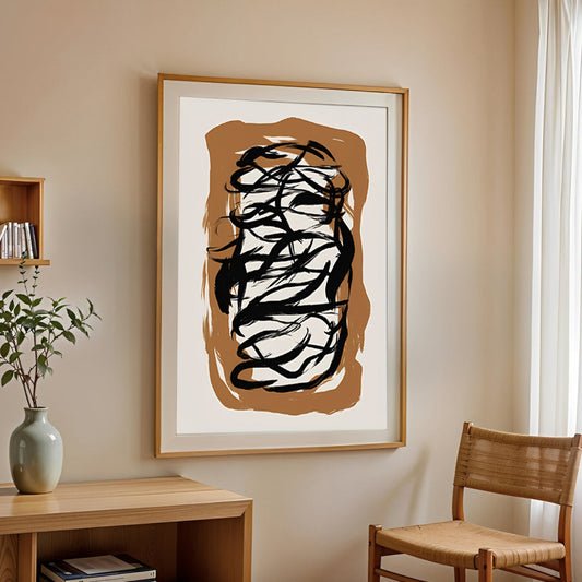 Black Abstract Brush Stroke Wall Art Print