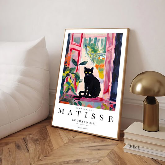 Colorful modern cat poster in French interior style