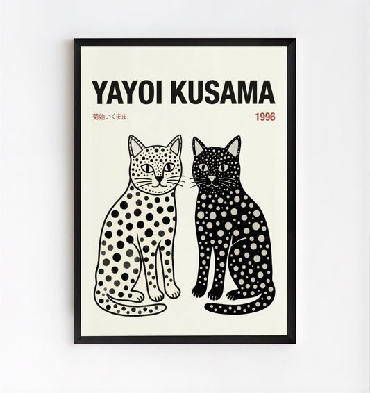 framed Yayoi Kusama Cats Tokyo 1996 poster polka dot cat art print PrintHaus modern home decor wall art